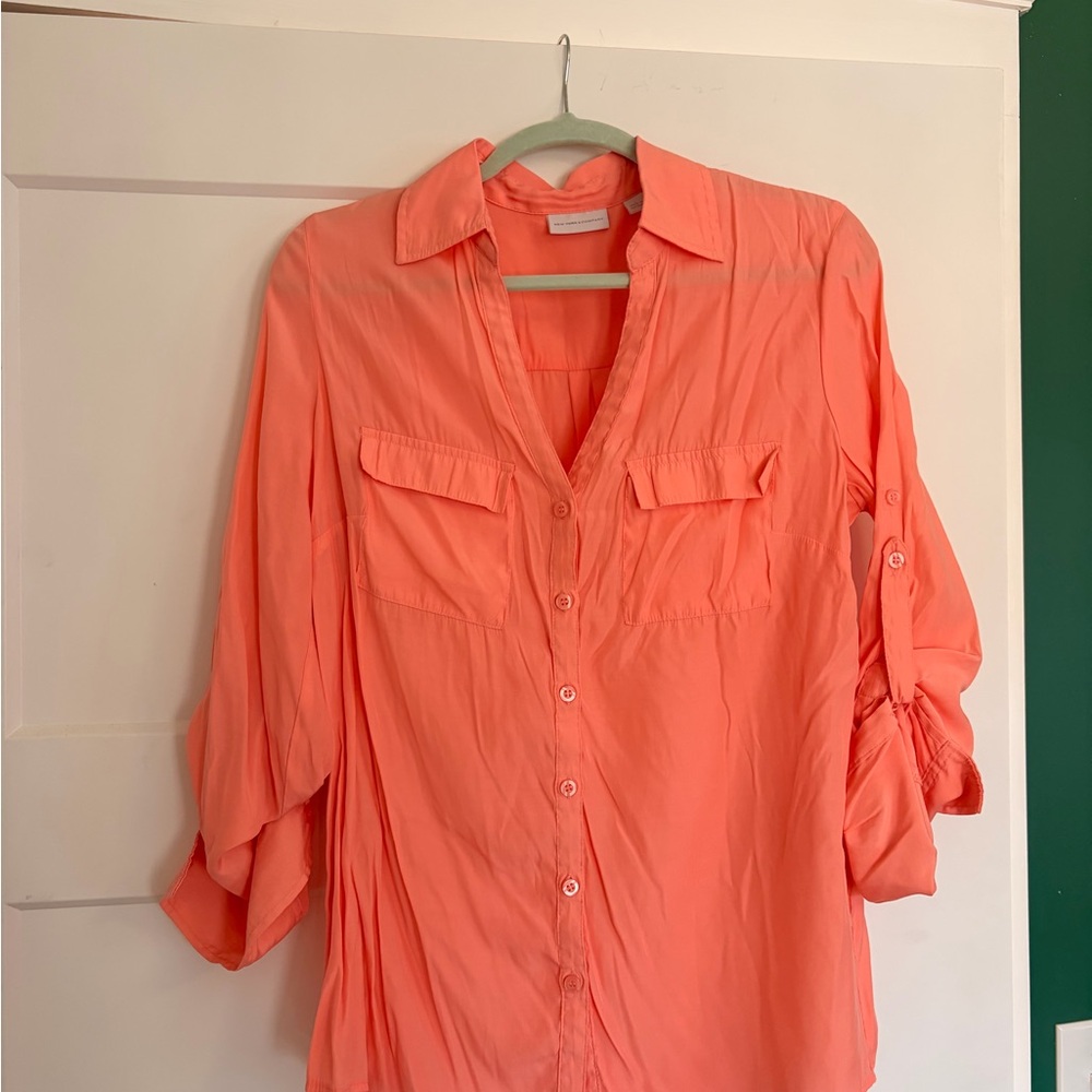 New York & Company Coral Button-Down Shirt
